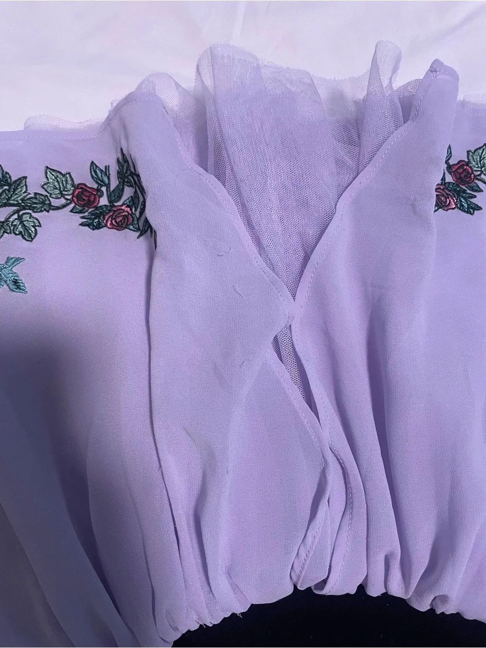 Girls Lavender & Black Floral Tulle Party Dress with Cream Collar